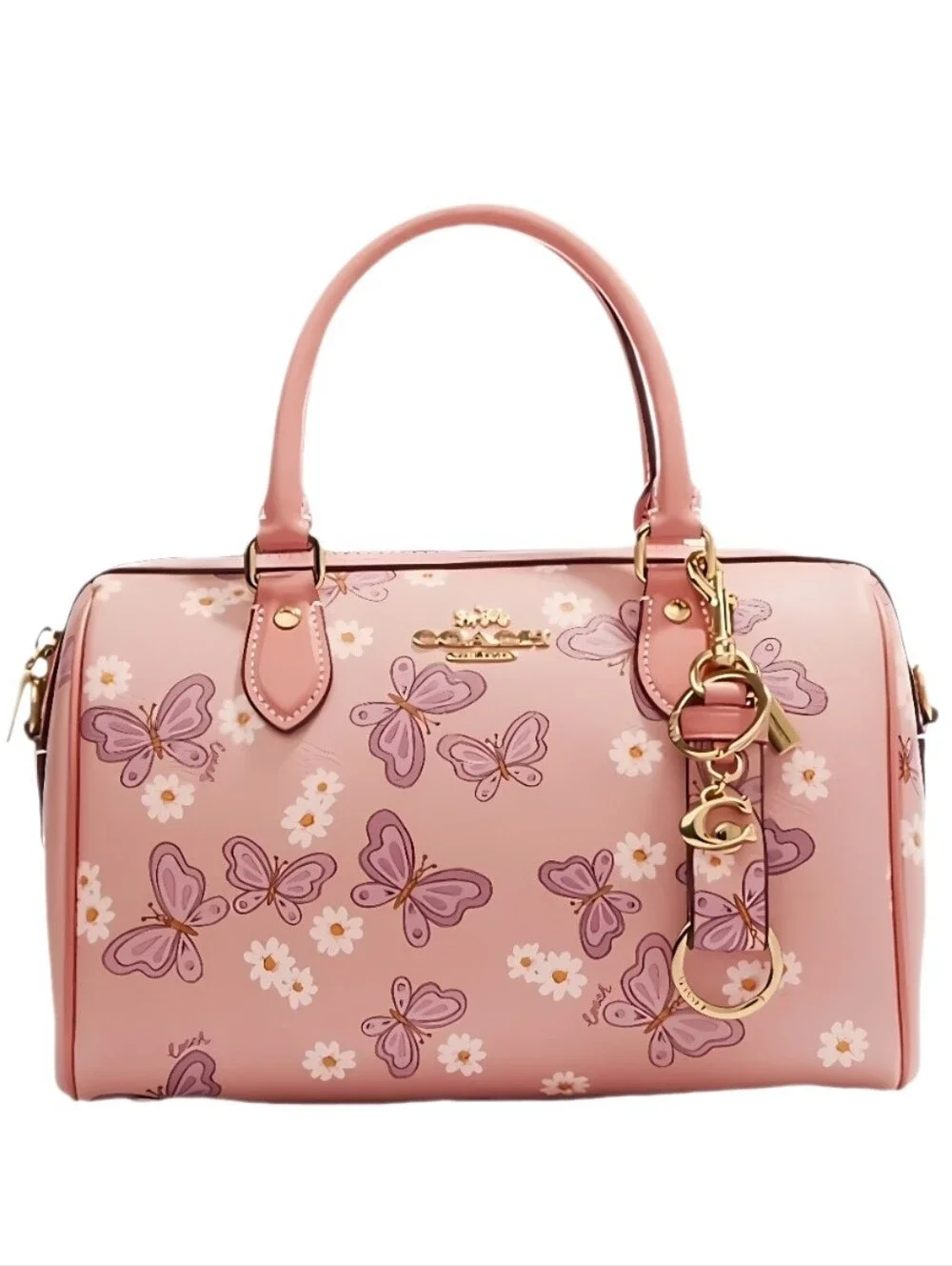 🆕 Coach Butterfly Flowers Floral Trigger Snap Keyring Purse Fob Charm Keychain
